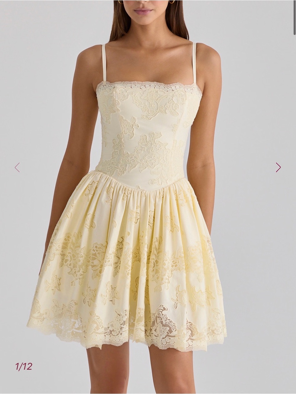 House of CB Chloe Mini Dress Lemon Yellow size Small lace